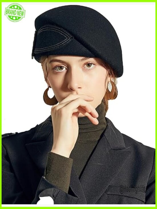Vintage Wool Felt Beret with Pearl Bow, Adjustable Fedora for Weddings main image 5
